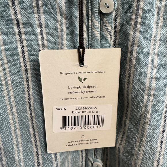 Spell Rodeo Blouse Dress Blue Striped Relax Minimalist Beach Vacation S - Picture 14 of 16